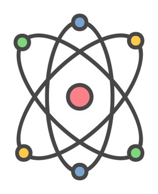 Moda düz biçimli atom simgesi, bilim simgesi vektör illüstrasyonu                     