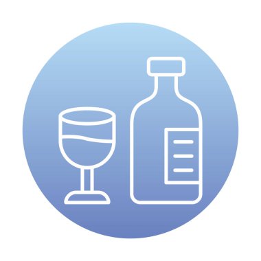 Şarap kadehi simgesi olan şişe, vektör illüstrasyonu 