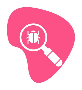 Böcekli büyüteç, virüs tespit simgesi, vektör illüstrasyon tasarımı 