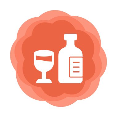 Şarap kadehi simgesi olan şişe, vektör illüstrasyonu 