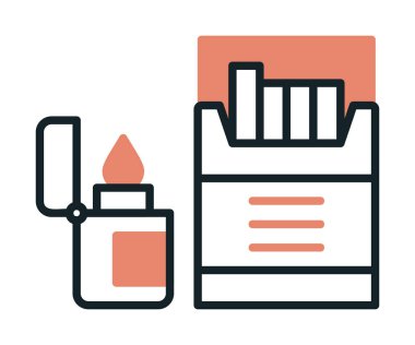 Sigara ve daha hafif ikonlu tütün sembolü, vektör illüstrasyonu 