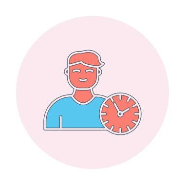 Saat simgesi olan kişi, vektör çizim tasarımı. Zaman Yönetimi                       