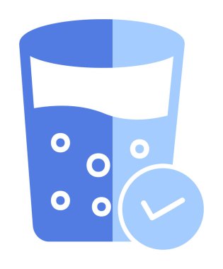 Kabarcıklı bir bardak su ve simge vektör illüstrasyonunu işaretle 