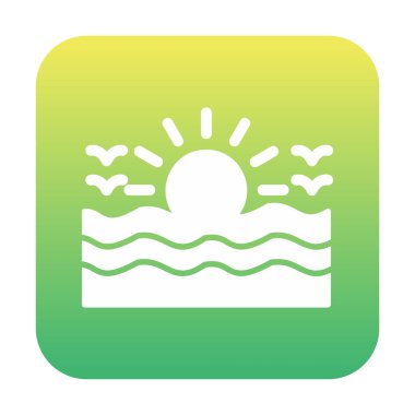 Uçan martılar ikonuyla güneş ve denizin vektör çizimi 