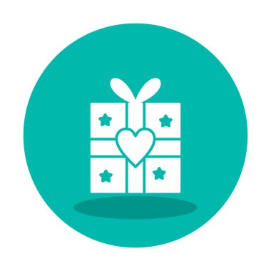 Kalp ikonu vektör illüstrasyonlu hediye kutusu 