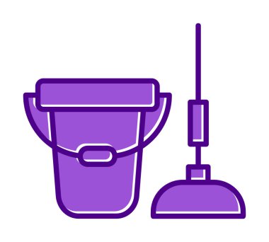 kova ve paspas simgesi, vektör illüstrasyonu  