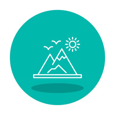 Dağların ve güneşin simgesi. vektör illüstrasyonu