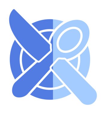 bıçak ve çatal tabakta, yemek ikonu, vektör illüstrasyonu  