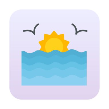 Basit düz gün batımı ve deniz vektörü çizimi