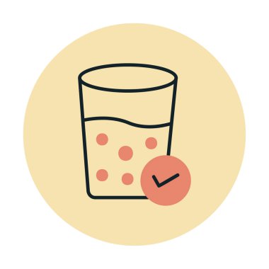 Kabarcıklı bir bardak su ve simge vektör illüstrasyonunu işaretle 