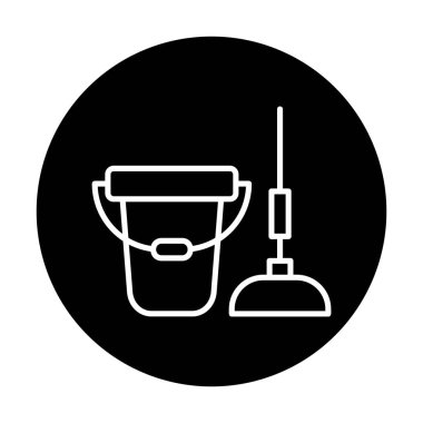 kova ve paspas simgesi, vektör illüstrasyonu  