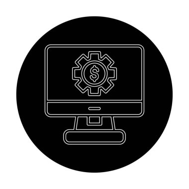 Dolar sembollü bilgisayar monitörü. İnternetten alışveriş konsepti. İnternetten kazanç, pazarlama. Vektör İllüstrasyonu