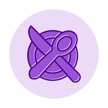 bıçak ve çatal tabakta, yemek ikonu, vektör illüstrasyonu  