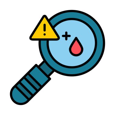 Büyüteç ve kan testi ikonu vektörü. Kan damlası