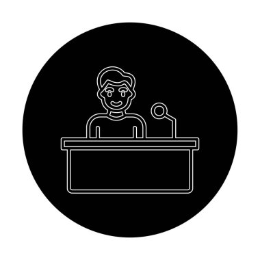 Yorumcular konuşma standında konuşma yapıyorlar, vektör illüstrasyonu