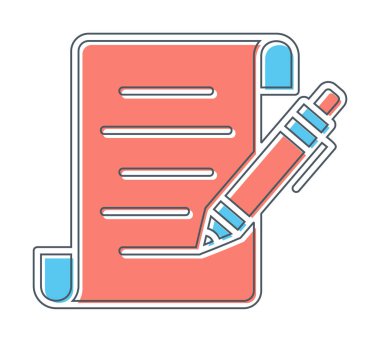 Kalem simgesi ve vektör illüstrasyonlu kağıt sayfası 