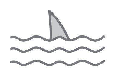 Deniz ikonunda köpekbalığı yüzgeci, vektör illüstrasyonu 