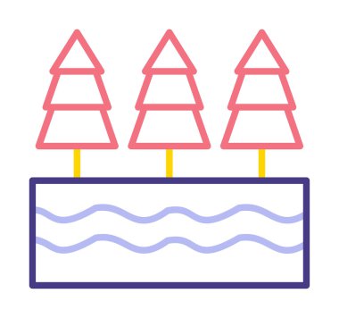 Nehir ve ağaçlar düz ikon vektör çizimi 