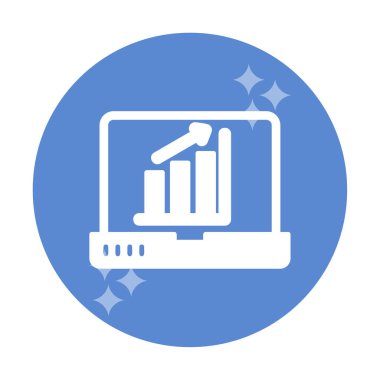 Dizüstü bilgisayar ekran simgesi üzerindeki bar grafiği, vektör illüstrasyonu