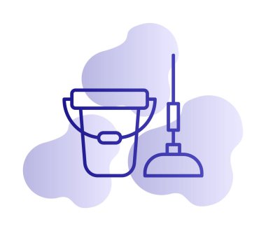 kova ve paspas simgesi, vektör illüstrasyonu  