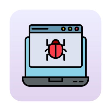 flat laptop computer infected by malware  icon  clipart