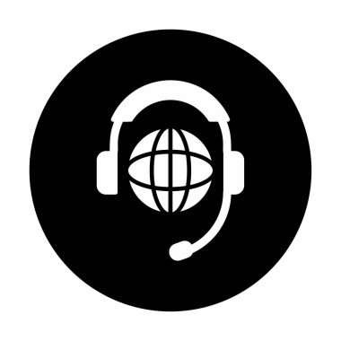 Kulaklık simgesinde Dünya küresi, vektör illüstrasyonu 