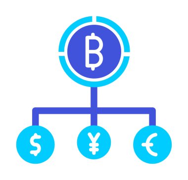 Bitcoin, dolar, avro ve yen sembollü para birimi yapısı 