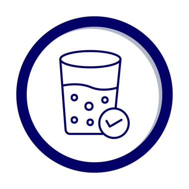 Kabarcıklı bir bardak su ve simge vektör illüstrasyonunu işaretle 