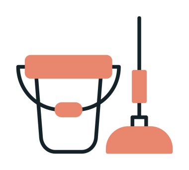 kova ve paspas simgesi, vektör illüstrasyonu  