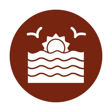 Basit düz gün batımı ve deniz vektörü çizimi