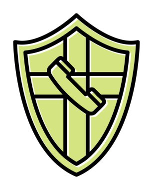 Eski moda telefon ahizesi simgesi olan bir kalkan. Güvenli telefon hattı. vektör çizimi tasarımı