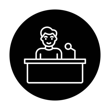 Yorumcular konuşma standında konuşma yapıyorlar, vektör illüstrasyonu