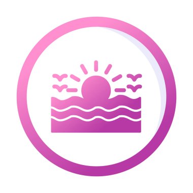 Uçan martılar ikonuyla güneş ve denizin vektör çizimi 