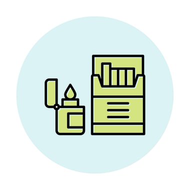 Sigara ve daha hafif ikonlu tütün sembolü, vektör illüstrasyonu 