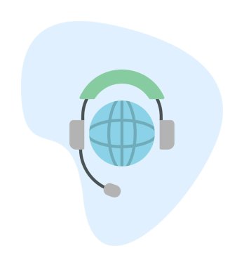 Kulaklık simgesinde Dünya küresi, vektör illüstrasyonu 