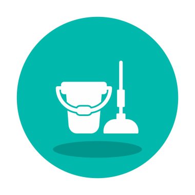 kova ve paspas simgesi, vektör illüstrasyonu  