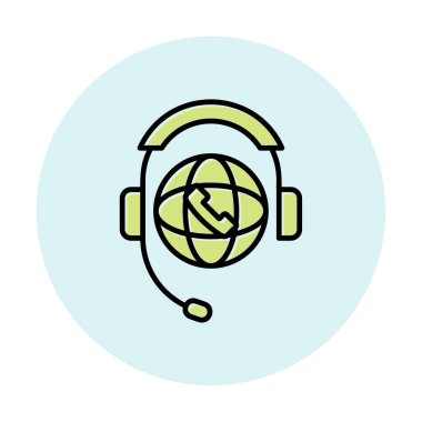 Basit Dünya Çağrı Merkezi Desteği simgesi, vektör illüstrasyonu