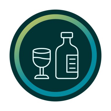 Şarap kadehi simgesi olan şişe, vektör illüstrasyonu 