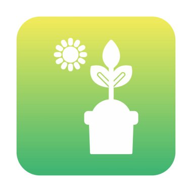 Güneş ve bitki saksı ikonunda. Vektör çizimi. Fotosentez sembolü 