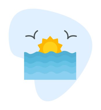 Basit düz gün batımı ve deniz vektörü çizimi