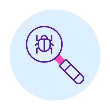 Böcekli büyüteç, virüs tespit simgesi, vektör illüstrasyon tasarımı 