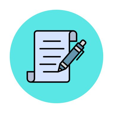 Kalem simgesi ve vektör illüstrasyonlu kağıt sayfası 