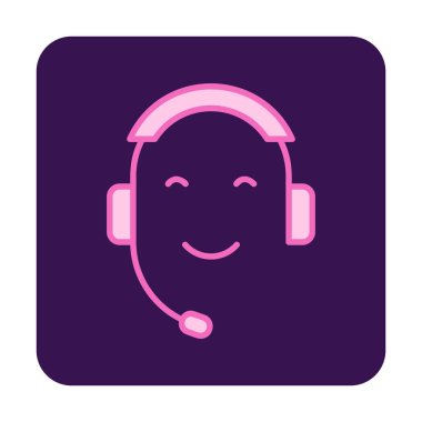 Kulaklık ve gülücükle yüzün vektör çizimi, Çağrı Merkezi kavramı