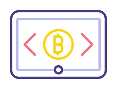 Bitcoin işaretli tablet ağ simgesi, vektör illüstrasyonu