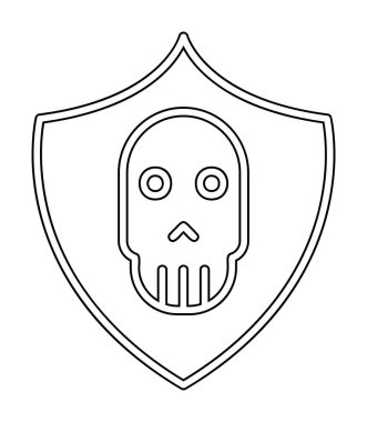 Kafatası ikonlu kalkan, vektör illüstrasyon tasarımı. Virüs konsepti