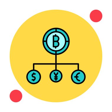 Bitcoin, dolar, avro ve yen sembollü para birimi yapısı 