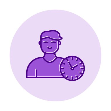 Saat simgesi olan kişi, vektör çizim tasarımı. Zaman Yönetimi                       