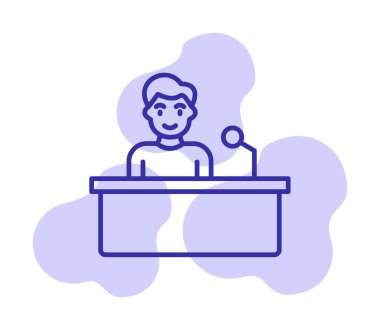 Yorumcular konuşma standında konuşma yapıyorlar, vektör illüstrasyonu