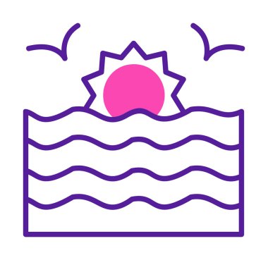 Basit düz gün batımı ve deniz vektörü çizimi