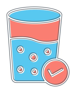 Kabarcıklı bir bardak su ve simge vektör illüstrasyonunu işaretle 